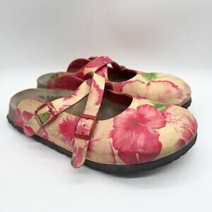 Birkis Dorian Mary Jane Mule Clog In Field Floral Yellow/Red Sz 38 Comfort Boho